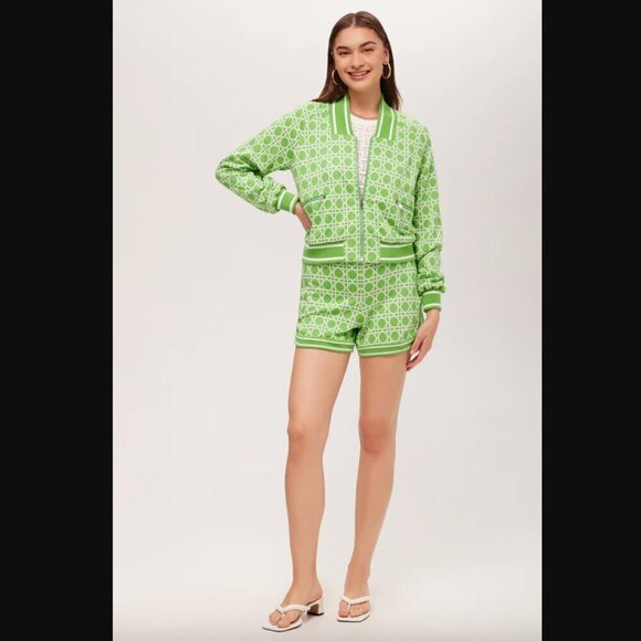 Trina Turk Steffi Billie Jean Green & White Patterned Elastic Waist Short XS - Picture 2 of 10